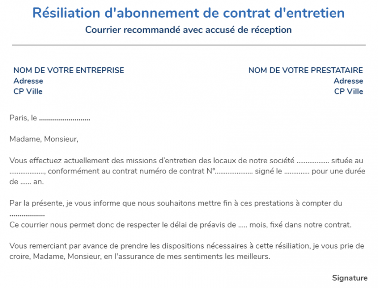 Résilier contrat de nettoyage comment faire